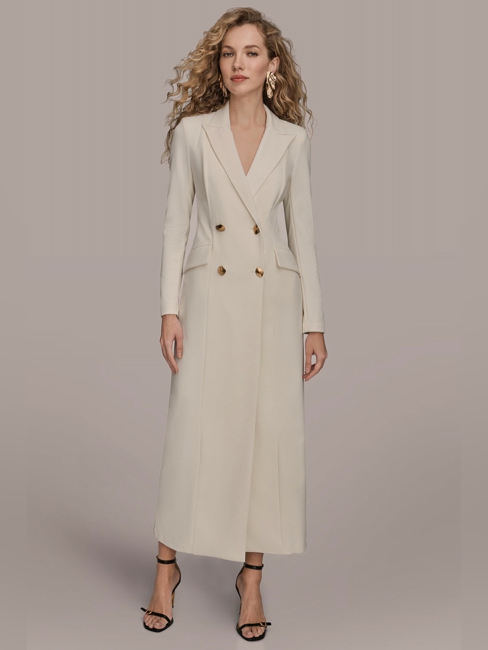 Donna Karan Cream Long Coat Dress